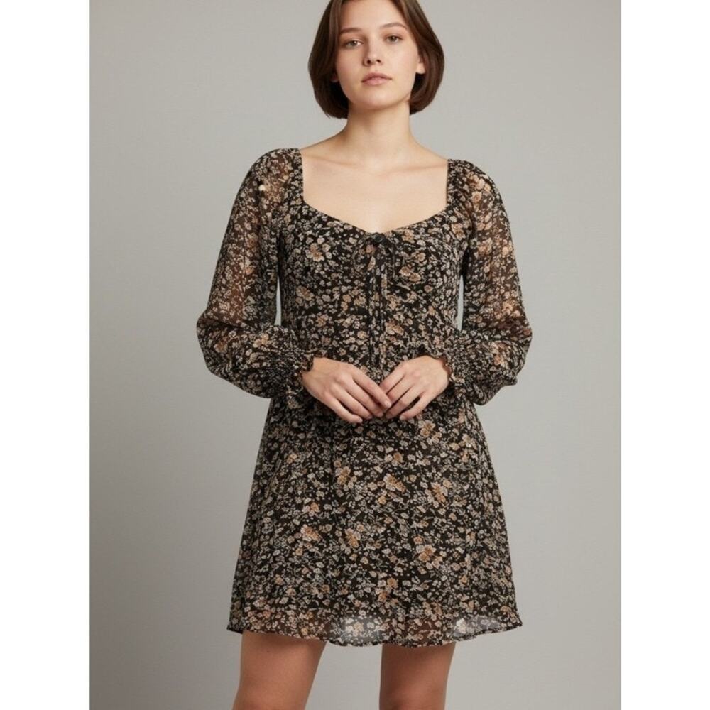 Dress Forum Floral Mini Dress Womens Small Black Square Neck FD6361